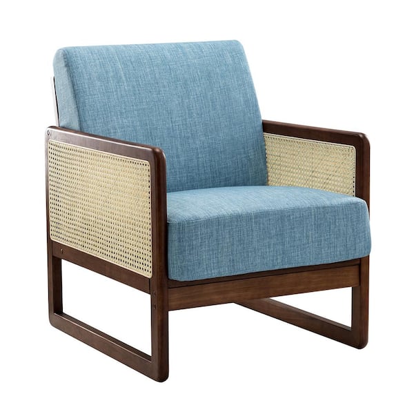 JAYDEN CREATION Deiphobus Blue Armchair with Rattan Design