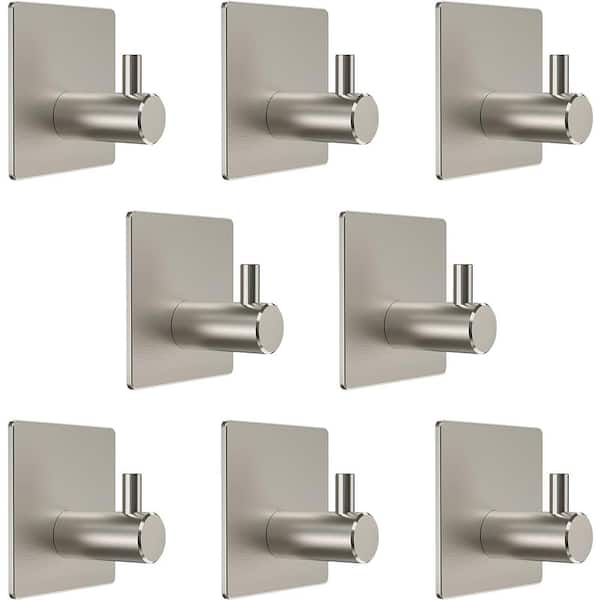 PRIMEPLUS 8-Piece Stainless Steel J-Hook Robe/Towel Hook with Square Mount Post in Brushed Nickel