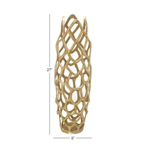 27 in. Gold Cutout Coral Aluminum Metal Decorative Vase