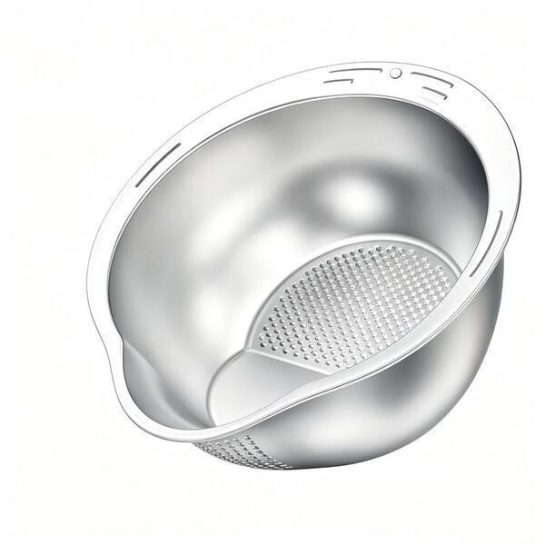 Heavy Duty Angled Rice Washer Strainer Bowl, Stainless Steel, Quick Clean Dishwasher Safe Colander (Set of 1) for Rice