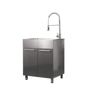 All in One 28 in. x 22 in. x 33.8 in. Drop-in Stainless Steel Laundry Sink with Cabinet in Metallic Gray and Faucet