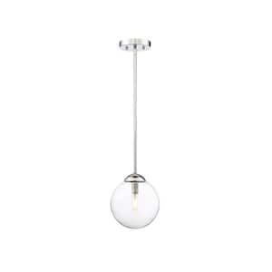 8 in. W x 8.75 in. H 1-Light Chrome Mini Pendant with Clear Glass Orb Shade