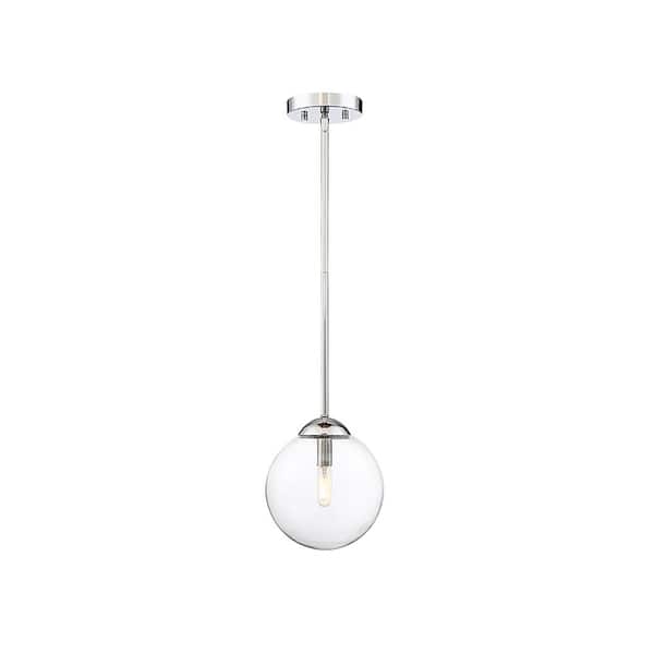 Savoy House 8 in. W x 8.75 in. H 1-Light Chrome Mini Pendant with Clear Glass Orb Shade
