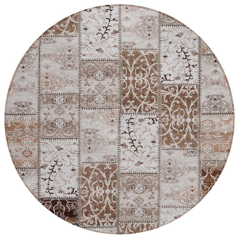 Taupe and Ivory 8 ft. Round Woven Plaid Round Indoor/Outdoor Area Rug price history on PriceWatchPro