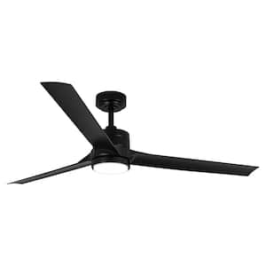 60 in. Indoor Modern Matte Black Propeller Ceiling Fan with Adjustable White LED Light and Remote Included