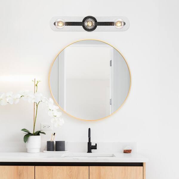 Designers Fountain - Demi 24 in. 3-Light Matte Black Glam Vanity Light with Artisan Cast Glass Shade