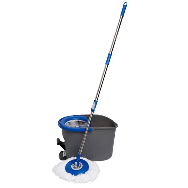 Felji Microfiber Spin Mop Easy Floor Mop with Bucket and 8 Mop Heads - 360  Rotating Head, Blue - Felji