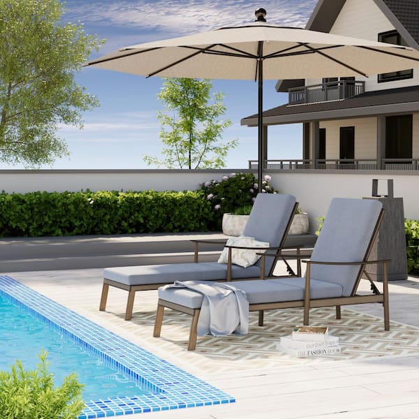 EGEIROSLIFE 2 Piece Aluminum Outdoor Patio Chaise Lounge Set with Webbing Chair Back and Blue Cushions VTY2 ZL B HD4