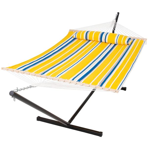 12 ft. Heavy Duty Stainless Steel, Hammock Stand, Yellow and Blue Stripes