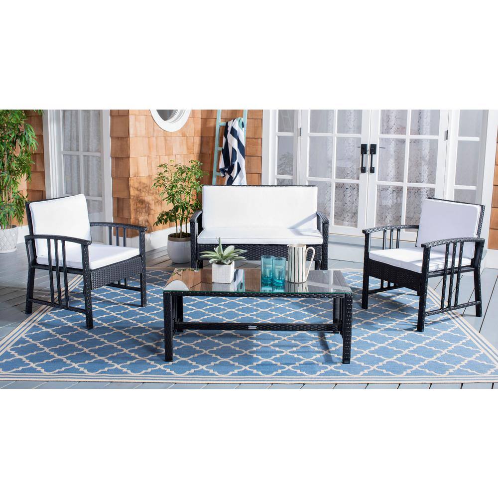 Reslor Black Wicker 4-Piece Outdoor Living Set with White Cushions