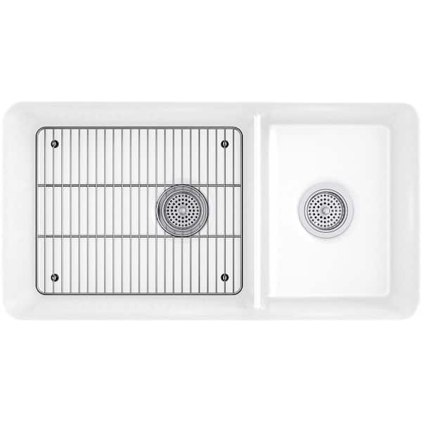 KOHLER Cairn Undermount Neoroc Granite Composite 33.5 in. Double Bowl Kitchen Sink Kit in Matte White