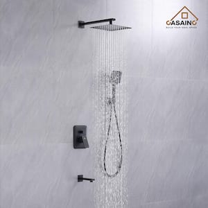 3-Spray Patterns with 9.8 in. Tub Wall Mount Dual Shower Heads in Spot Resist Matte Black