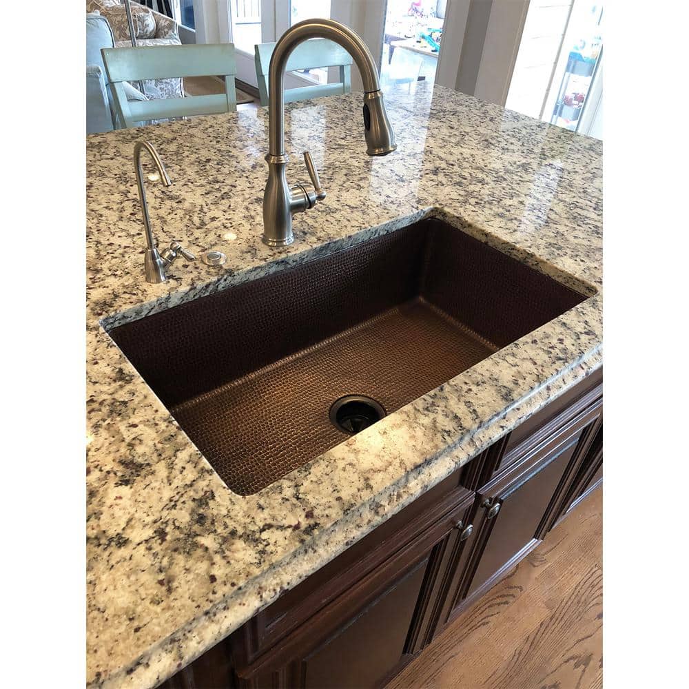 33" Antique Hammered Copper Drop-In Kitchen Sink
