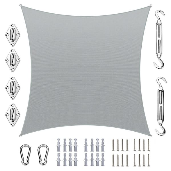 14 ft. x 16 ft. Rectangle Sun Shade Sail with Hardware Kit-Gray