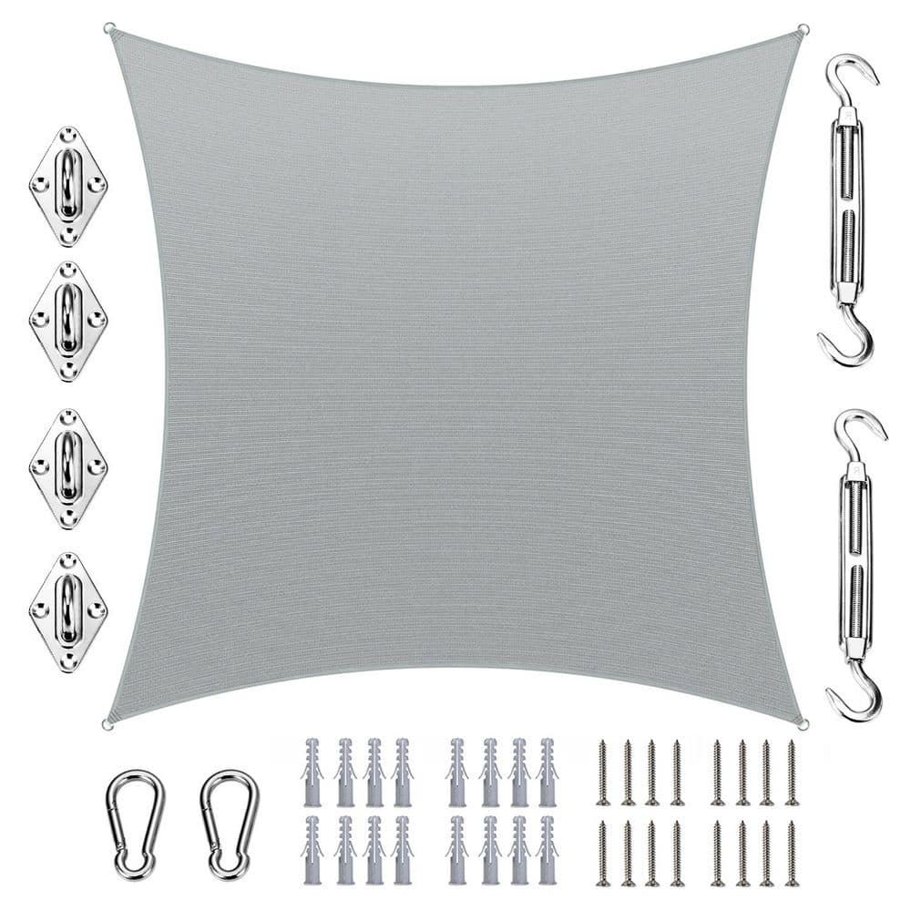 Gray 16x20 Weather-Resistant Rectangle Sun Shade Sail with Hardware Kit