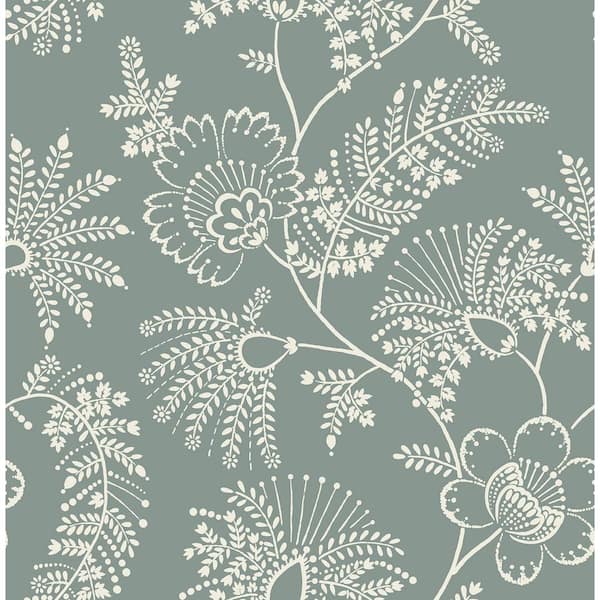 A-Street Prints Maeve Green Sea Green Jacobean Trail Matte Non Woven Wallpaper Sample
