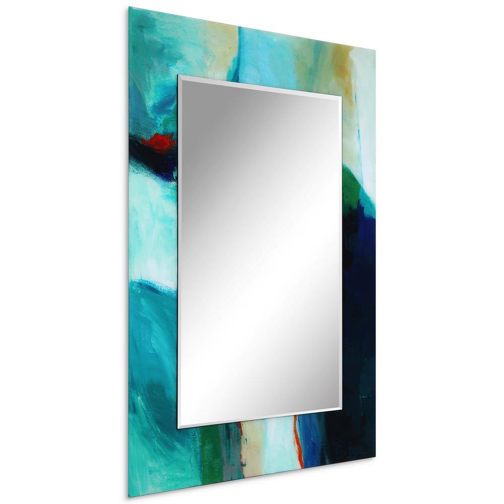 Sky Blue and Green Frameless Rectangular Vanity Mirror
