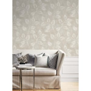 57.5 sq. ft. Grey Taupe Branch Trail Silhouette Nonwoven Paper Unpasted Wallpaper Roll