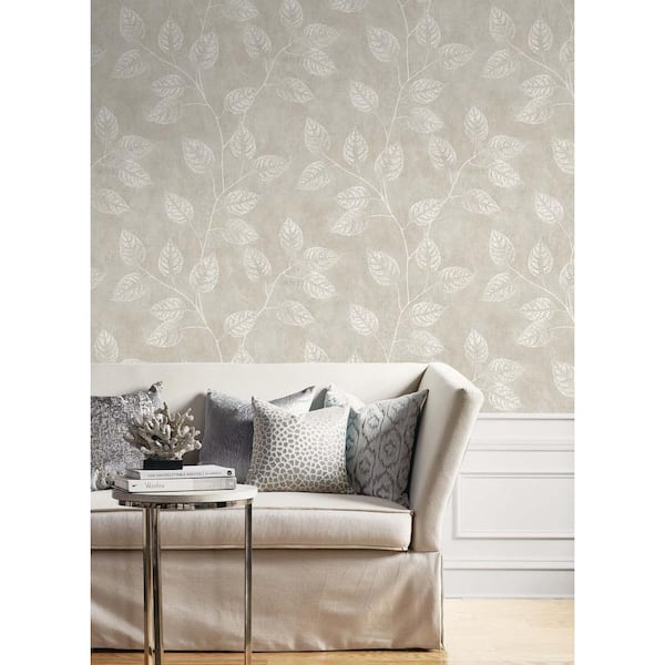 57.5 sq. ft. Grey Taupe Branch Trail Silhouette Nonwoven Paper Unpasted Wallpaper Roll