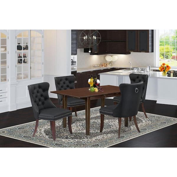 East West Furniture 5-Piece Mahogany Finish Solid Wood Top - Rectangular Upholstered Dining Room Set with Butterfly Leaf - Seats 4