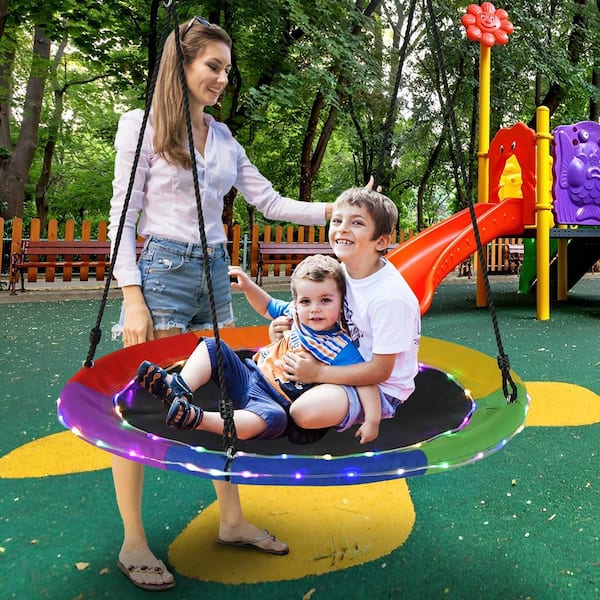 40 in. Saucer Tree Swing 660 lbs. for Kids Adults Outdoor with LED Lights Rainbow Color