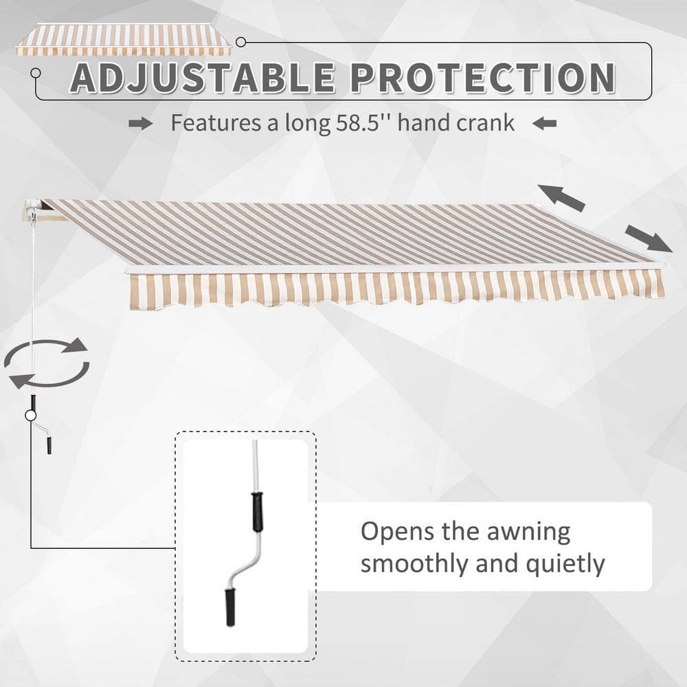 Beige Striped Aluminum Manual Retractable Patio Awning