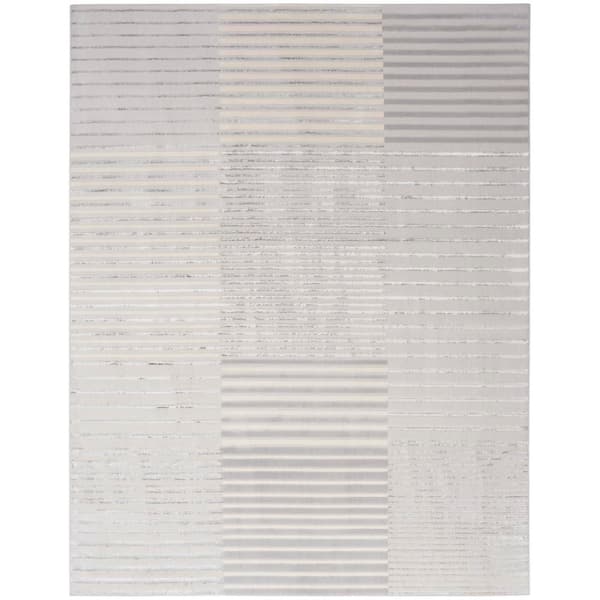 Inspire Me! Home Decor Brushstrokes Silver Grey 8 ft. x 10 ft. Abstract Contemporary Area Rug