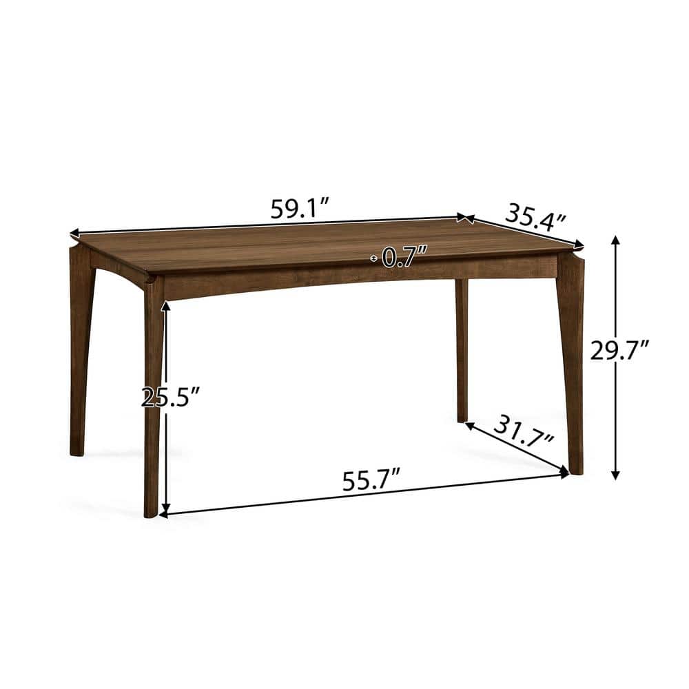Natural Walnut Brown 59" Contemporary Rectangular Dining Table