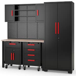 81.5 in. W x 76 in. H x 18.5 in. D Full Assembly Required Steel 8-Piece Garage Storage System in Black with Wood Worktop