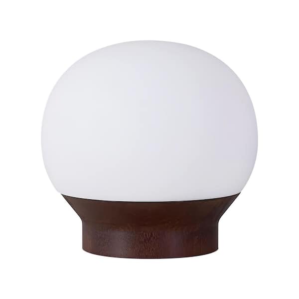 Marlow 8.27 in. LED Walnut Brown Wood Midcentury Round Globe Dimmable Bedside Nightstand Desk Lamp