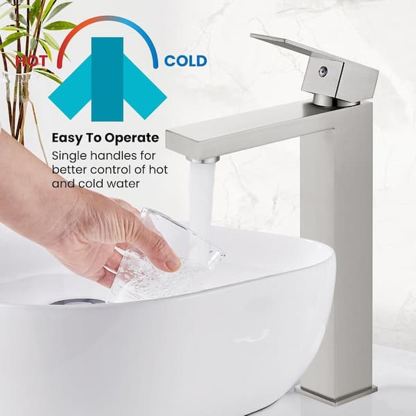 Single Handle Waterfall Vessel Sink Faucet in Brushed Nickel