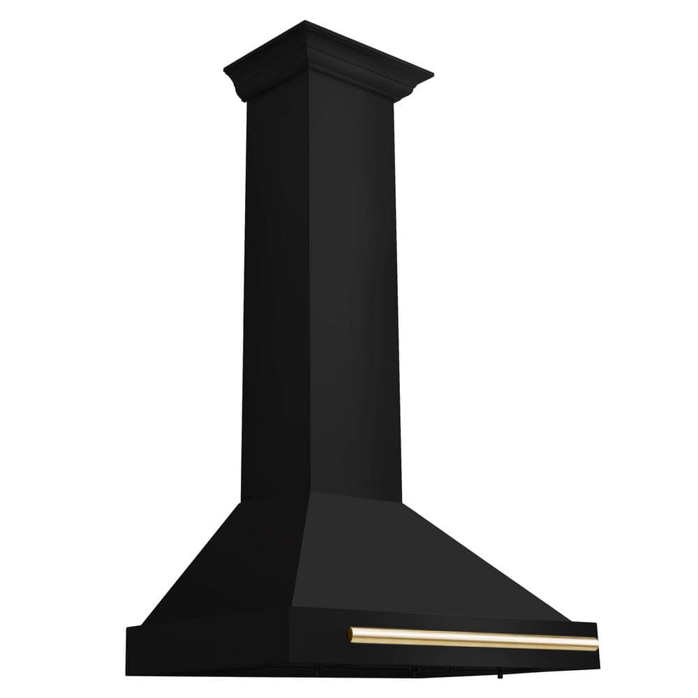 Autograph Edition 30 in. 400 CFM Convertible Wall Mount Range Hood in Black Stainless Steel and Polished Gold