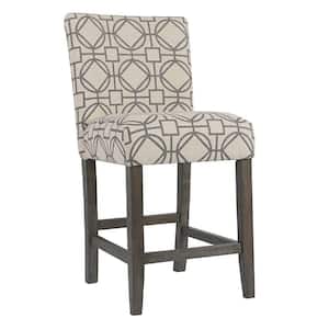 34.5 in. Cream and Gray Low Back Wooden Frame Counter Stool with Fabric Seat