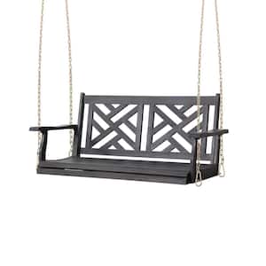 Dark Gray 2-Person Wood Porch Swing with 8 ft. Chains