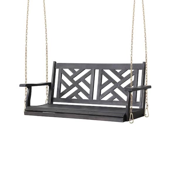 Sudzendf Dark Gray 2-Person Wood Porch Swing with 8 ft. Chains