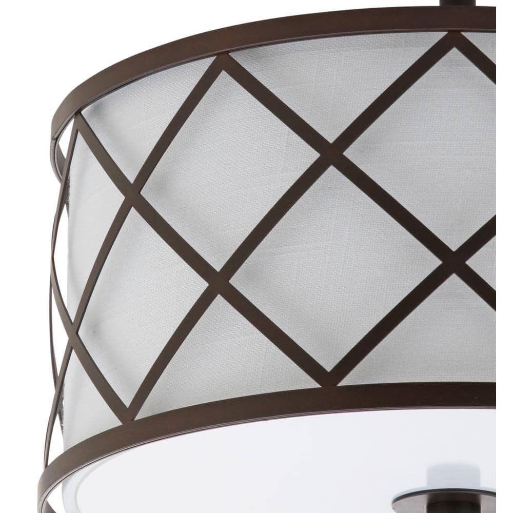 Transitional Elegance 13.25" Bronze LED Flush Mount with White Linen Shade