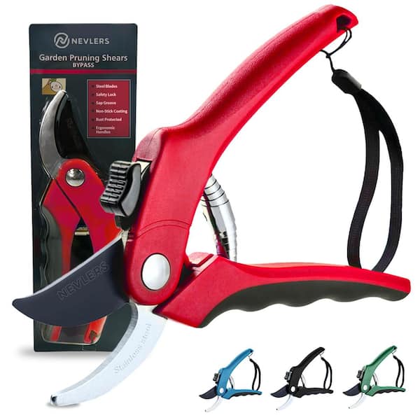 Nevlers Professional Stainless Steel Heavy-Duty Red Garden Bypass Pruning Shears