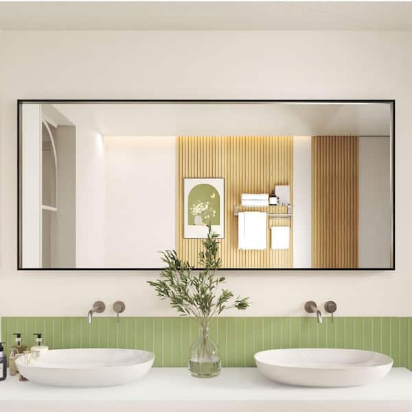 72 in. W x 32 in. H Black Aluminum Rectangular Framed Wall Bathroom Vanity Wall Mount Mirror