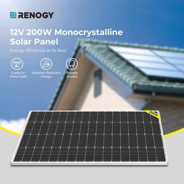 200-Watt 12-Volt Monocrystalline Solar Panel for Off Grid Large System Residential Commercial House Cabin Sheds Rooftop