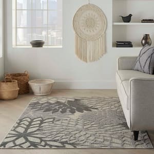 Aloha Gray 6 ft. x 9 ft. Floral Modern Indoor/Outdoor Patio Area Rug