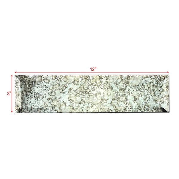 Reflections 3 in.x12 in. Beveled Antique Silver Glass Mirror Subway Peel and Stick Wall Backsplash Tile(11 sq. ft./Case)