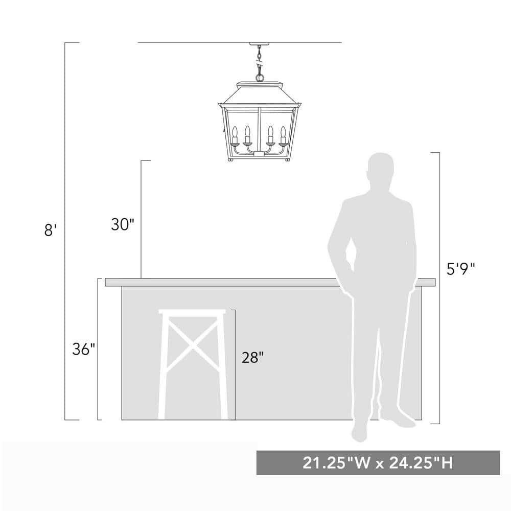 Abingdon Cozy Lantern-Style 4-Light LED Pendant in Antique Black Iron