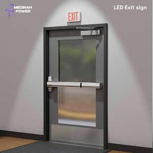 LED Emergency Exit Sign, 90 Min Backup, Damp Rated, RED Letters, UL Listed, 120/277VAC, White
