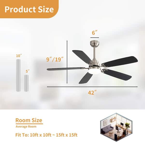 GlowAir 42 in. Brushed Nickel Housing and Black Blade Downrod Mount Standard Ceiling Fan with Integrated LED and Remote