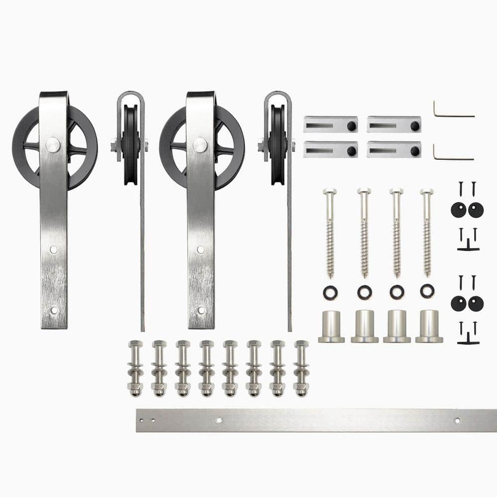 5.5 ft./66 in. Brushed Nickel Non-Bypass Sliding Barn Door Hardware Kit Spoke Wheel Design Roller for Double Doors price history on PriceWatchPro