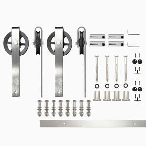 5.5 ft./66 in. Brushed Nickel Non-Bypass Sliding Barn Door Hardware Kit Spoke Wheel Design Roller for Double Doors