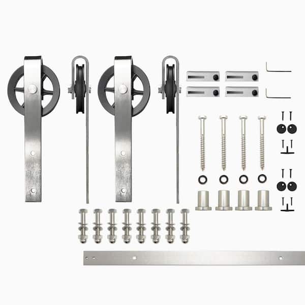 HOMACER 5.5 ft./66 in. Brushed Nickel Non-Bypass Sliding Barn Door Hardware Kit Spoke Wheel Design Roller for Double Doors