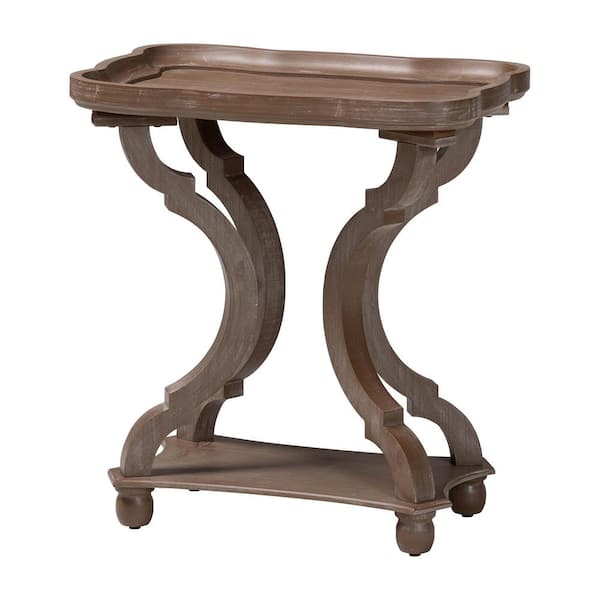 Baxton Studio Yannick 22 in. Antique Brown Rectangle Wood End Table
