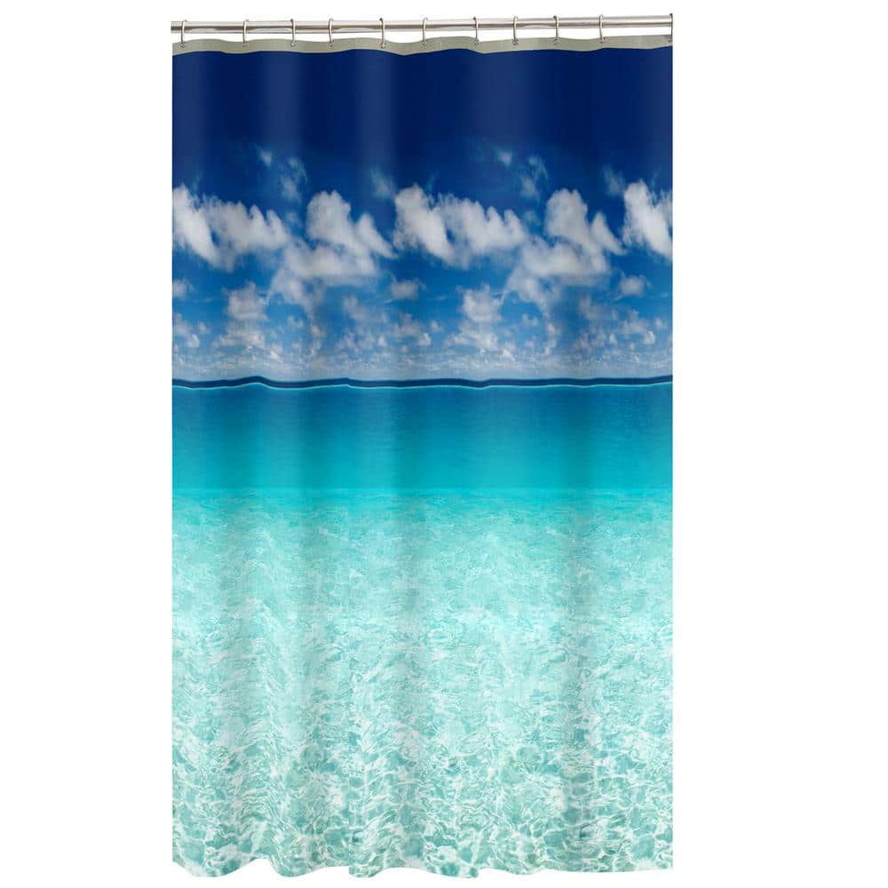  Sevendec Sea Wave Beach Waterproof Shower Curtain Blue Ocean  Bathroom Decor Shower Curtain with Hooks W71 x L71 : Home & Kitchen