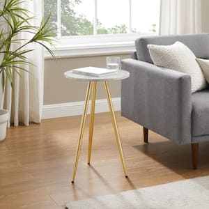 15.75 in.Grey Faux Marble/Gold Faux Round Wood Minimalist End Table with Tripod Legs